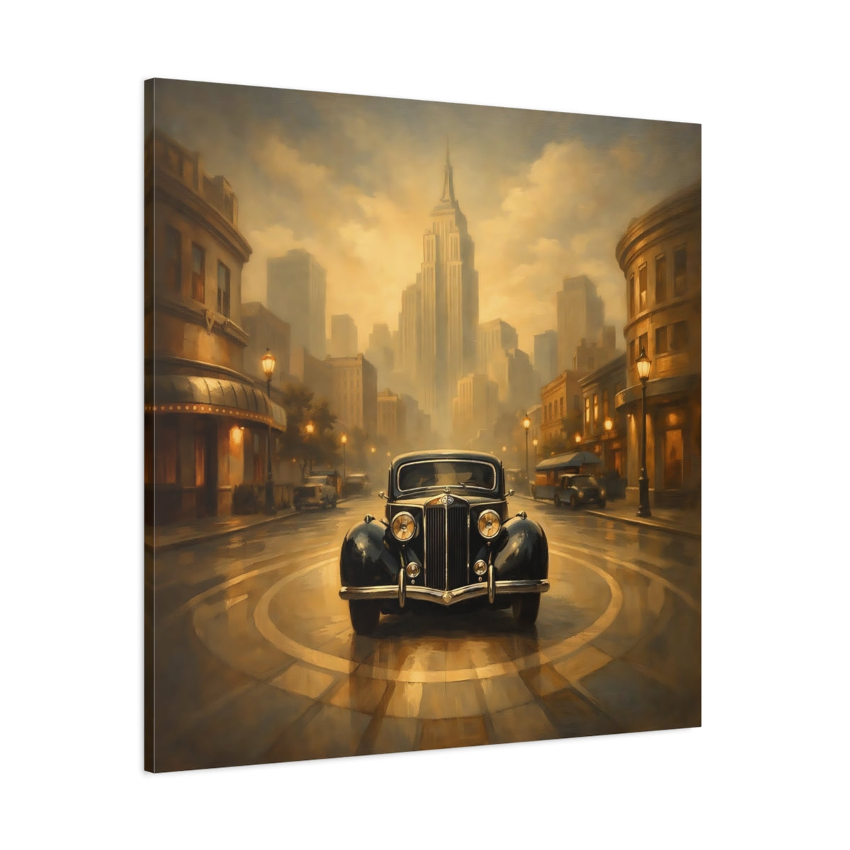 Main Mockup. Vintage Vintage Car Vintage Car City shown as stretched canvas wall art