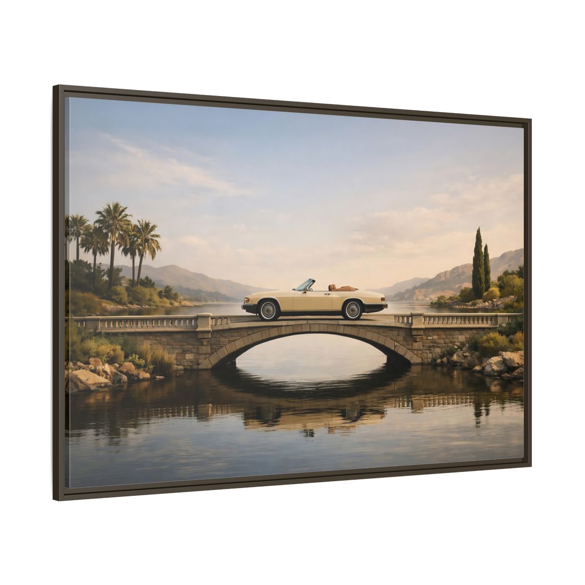 Main Mockup. Vintage Vintage Car Vintage Car Lake shown as stretched canvas wall art
