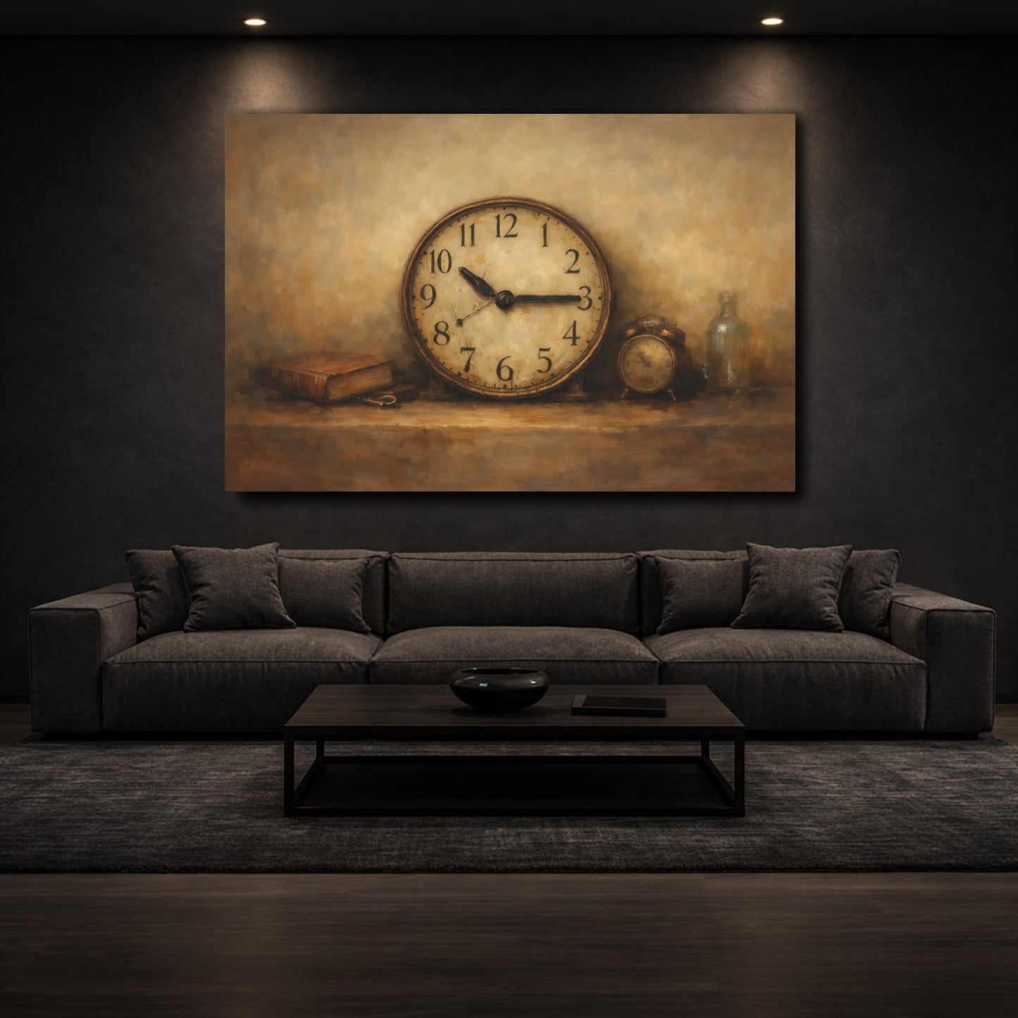 Mockup 2. Vintage Vintage Clock Brown And Beige shown as stretched canvas wall art