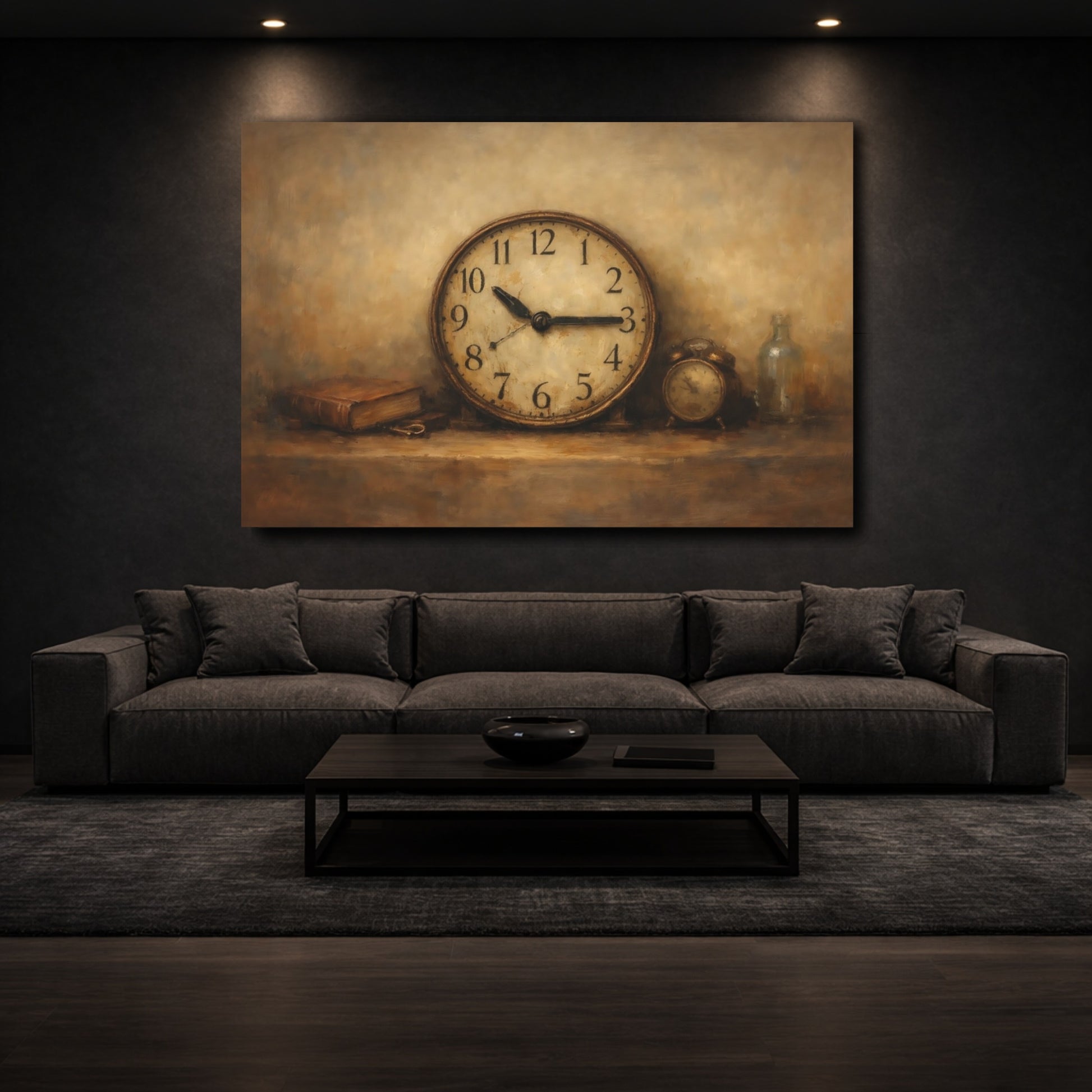 Mockup 2. Vintage Vintage Clock Brown And Beige shown as stretched canvas wall art