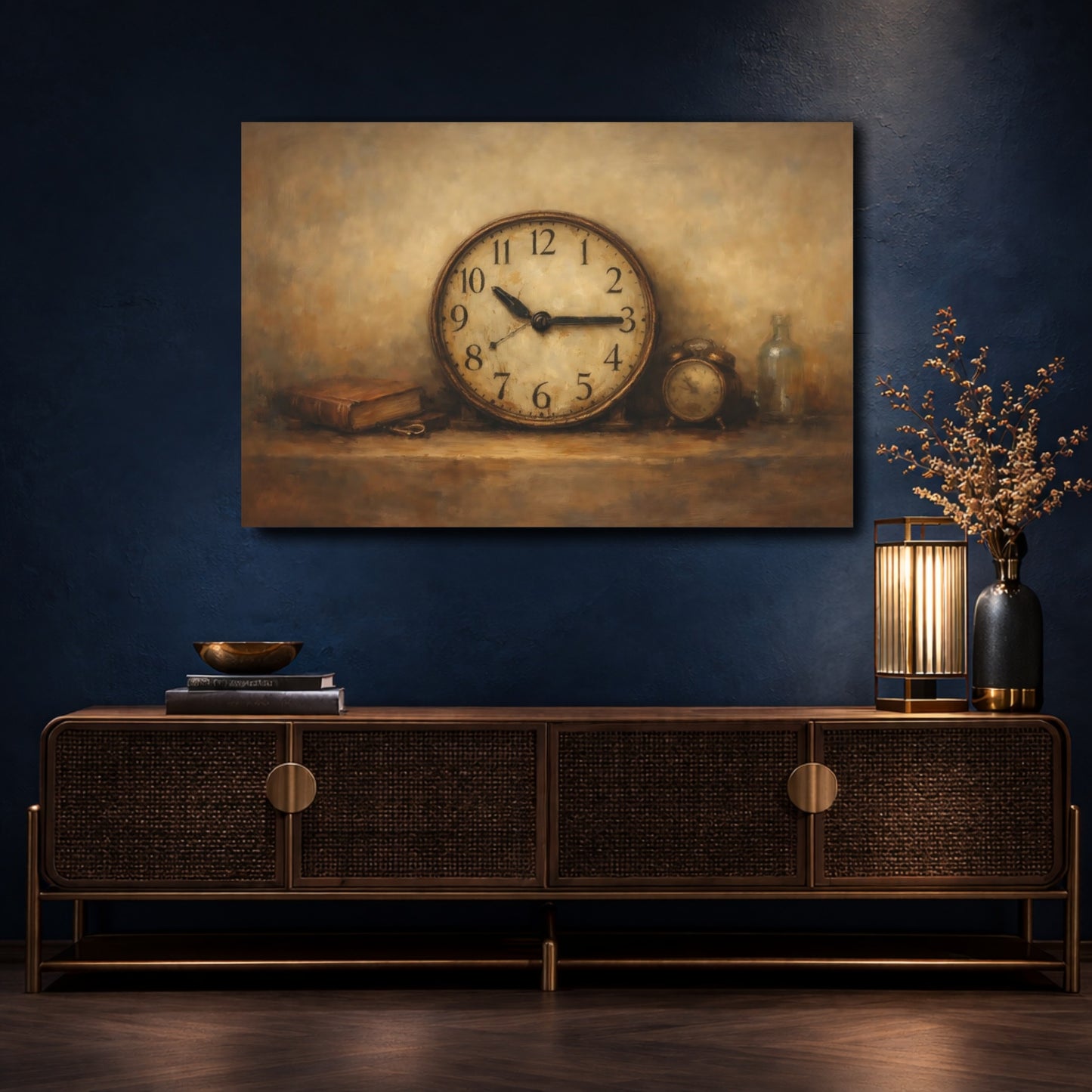 Mockup 4. Vintage Vintage Clock Brown And Beige shown as stretched canvas wall art
