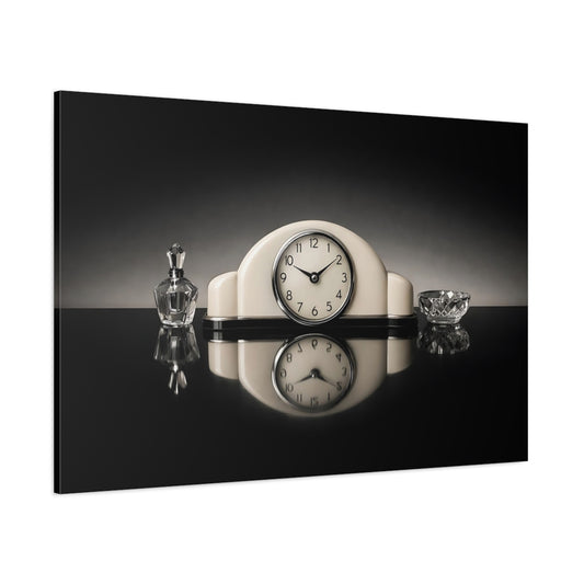 Main Mockup. Vintage Vintage Clock Vintage Black And White shown as stretched canvas wall art