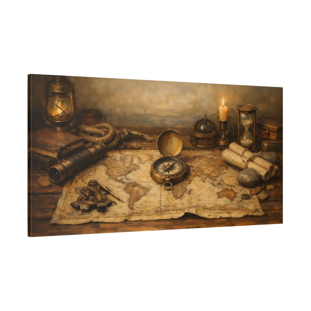 Main Mockup. Vintage Vintage Map Brown And Gold shown as stretched canvas wall art