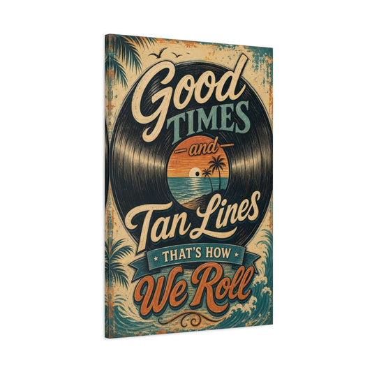 Vintage Vinyl Record Beach Quote Canvas Print – Living Room, Above Console Table - YesArtYes