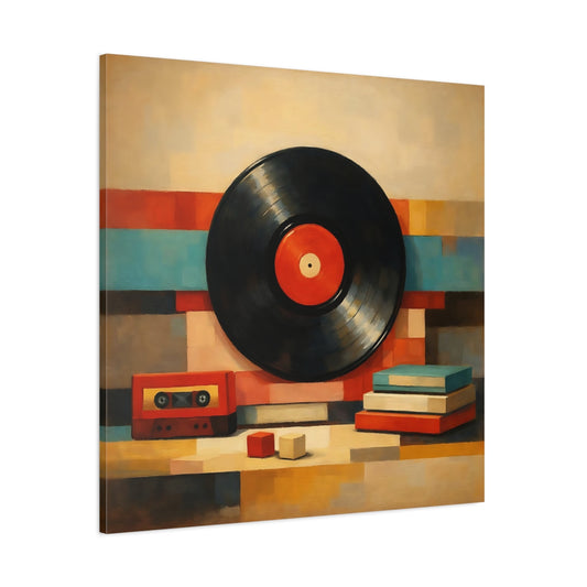 Main Mockup. Vintage Vinyl Record Colorful Retro Media shown as stretched canvas wall art