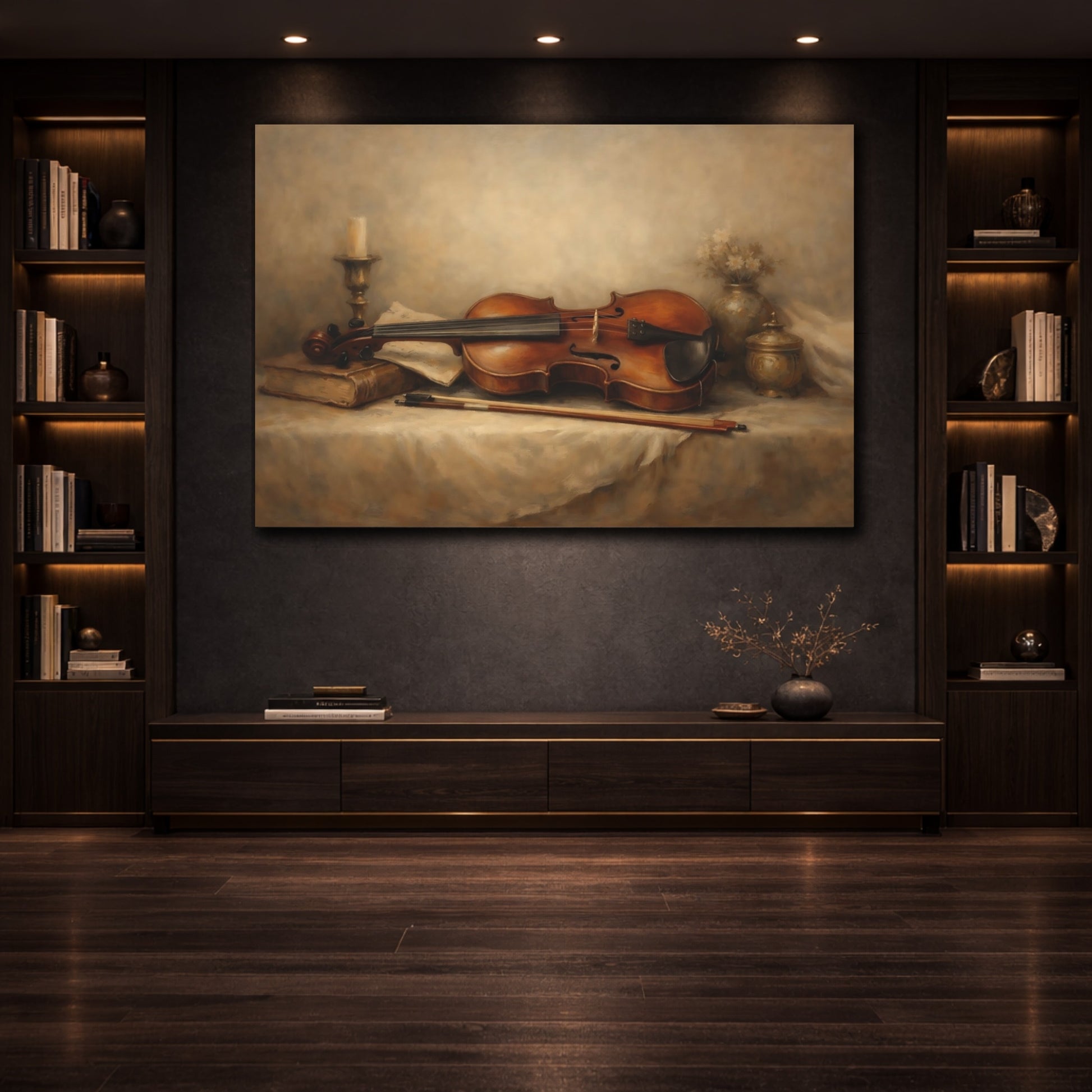 Mockup 3. Vintage Violin Brown Violin shown as stretched canvas wall art