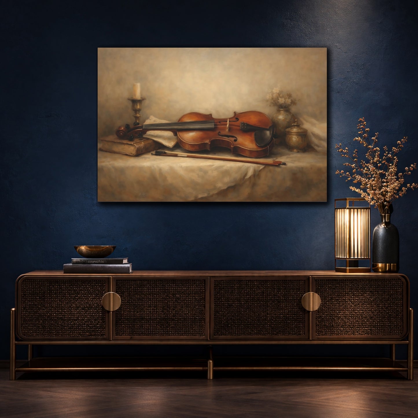 Mockup 4. Vintage Violin Brown Violin shown as stretched canvas wall art