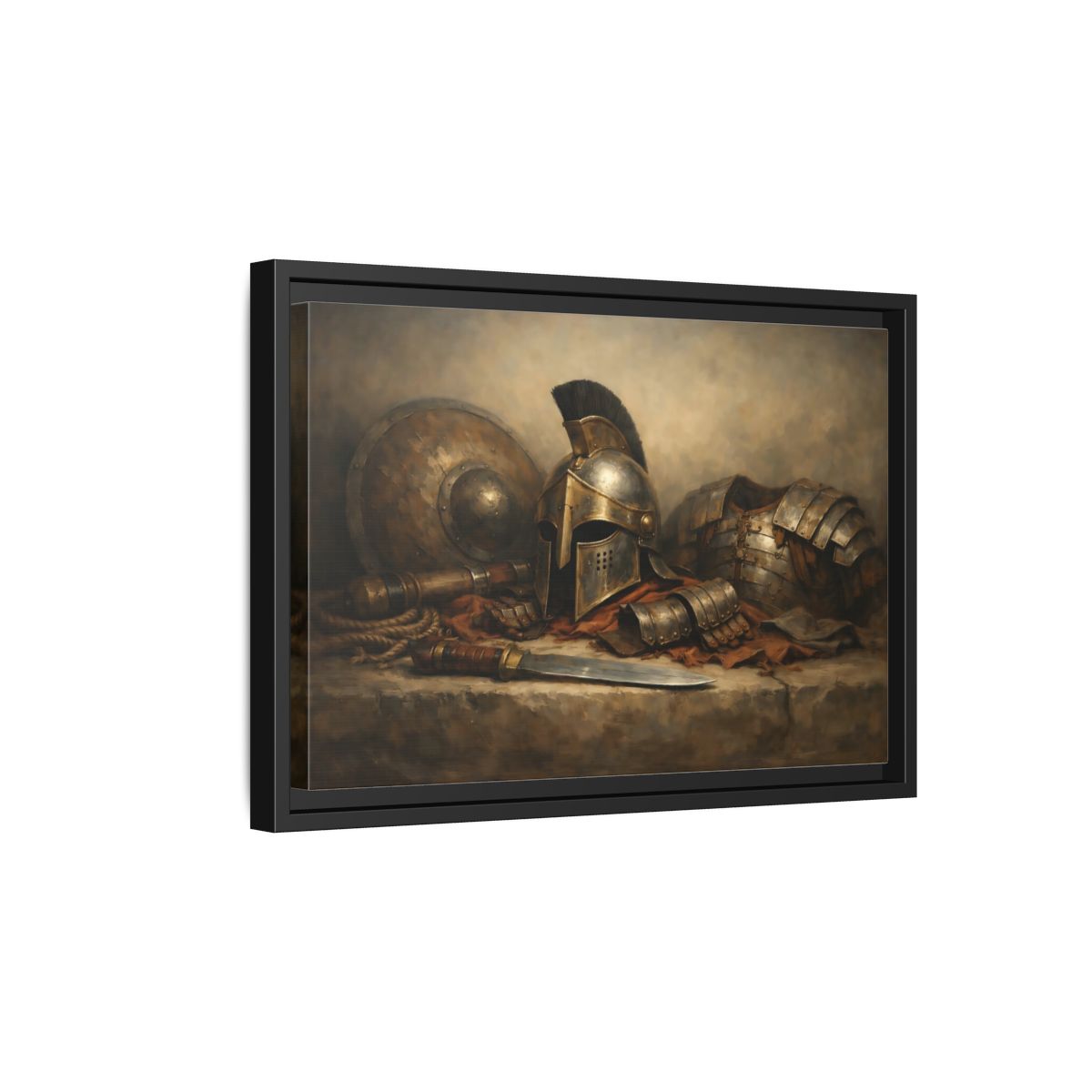 Side Mockup 6. Vintage Warrior Armor Bronze And Gold shown as stretched canvas wall art