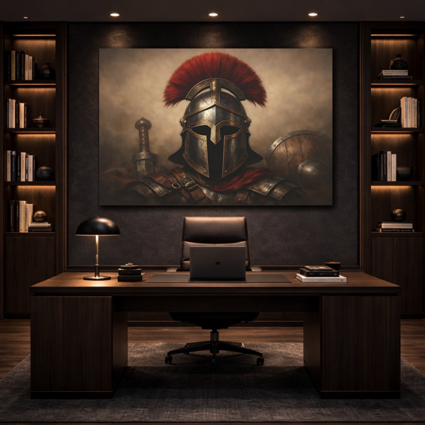 Vintage Warrior Helmet Bronze And Red - Canvas Wall Art Print - YesArtYes
