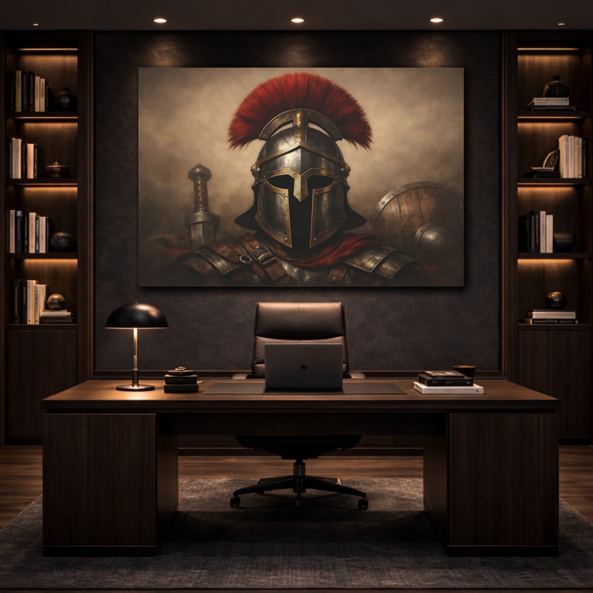 Vintage Warrior Helmet Bronze And Red - Canvas Wall Art Print - YesArtYes