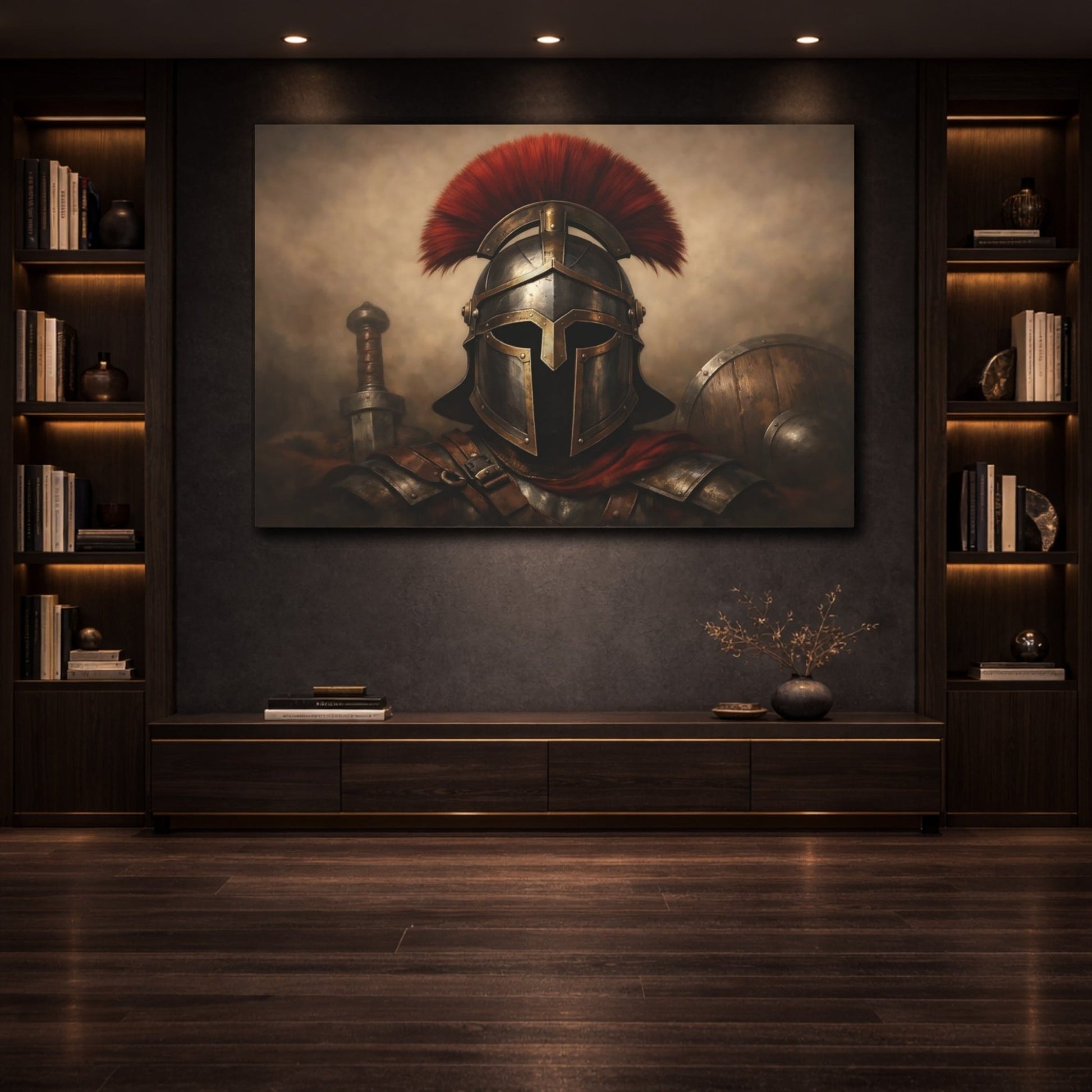 Vintage Warrior Helmet Bronze And Red - Canvas Wall Art Print - YesArtYes