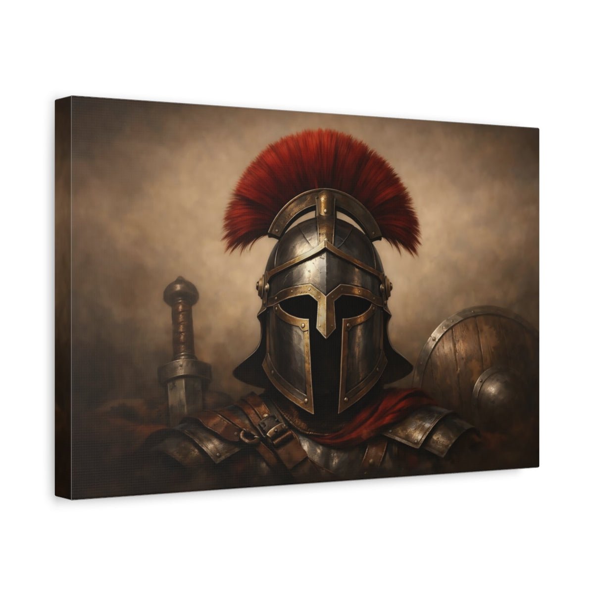 Vintage Warrior Helmet Bronze And Red - Canvas Wall Art Print - YesArtYes