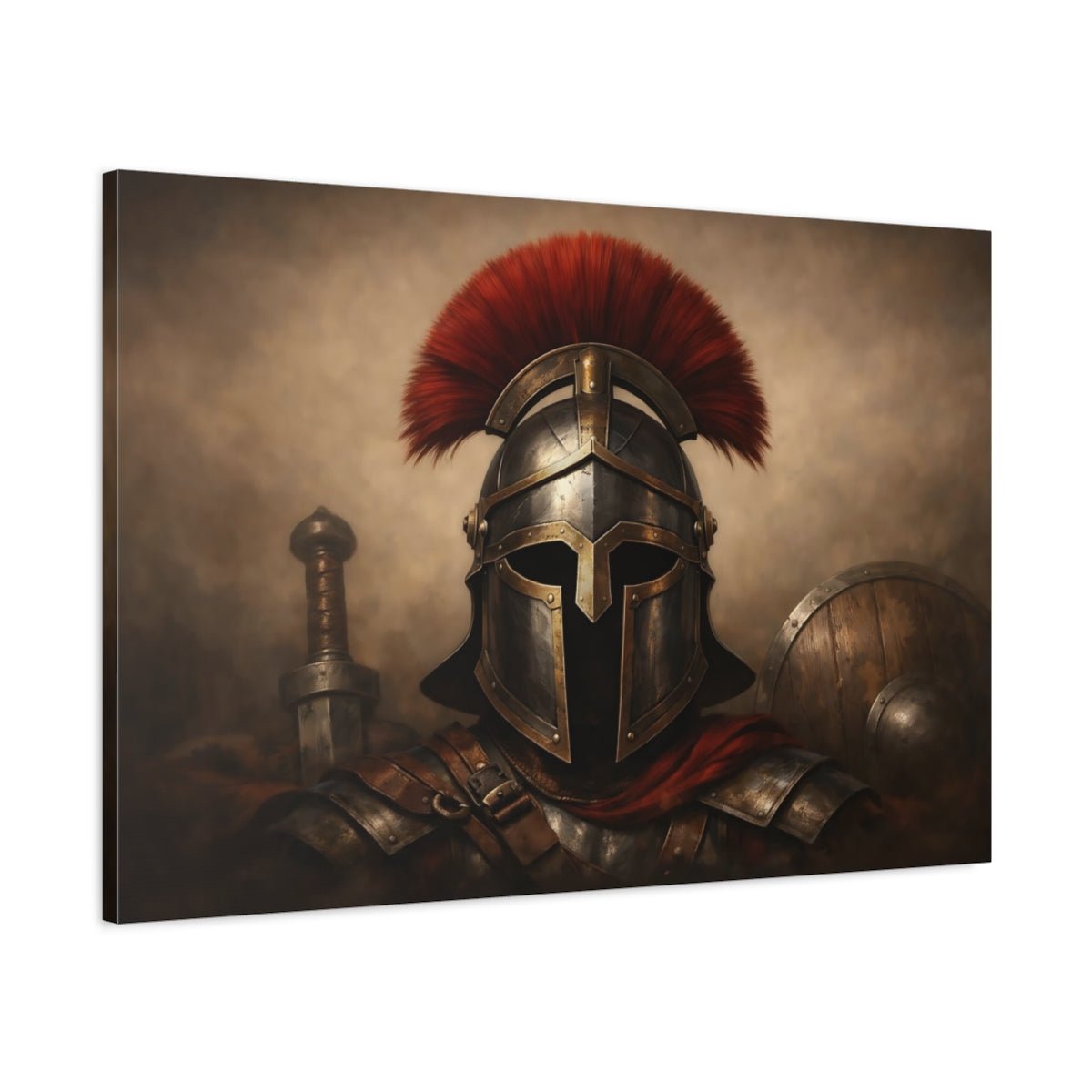 Vintage Warrior Helmet Bronze And Red - Canvas Wall Art Print - YesArtYes