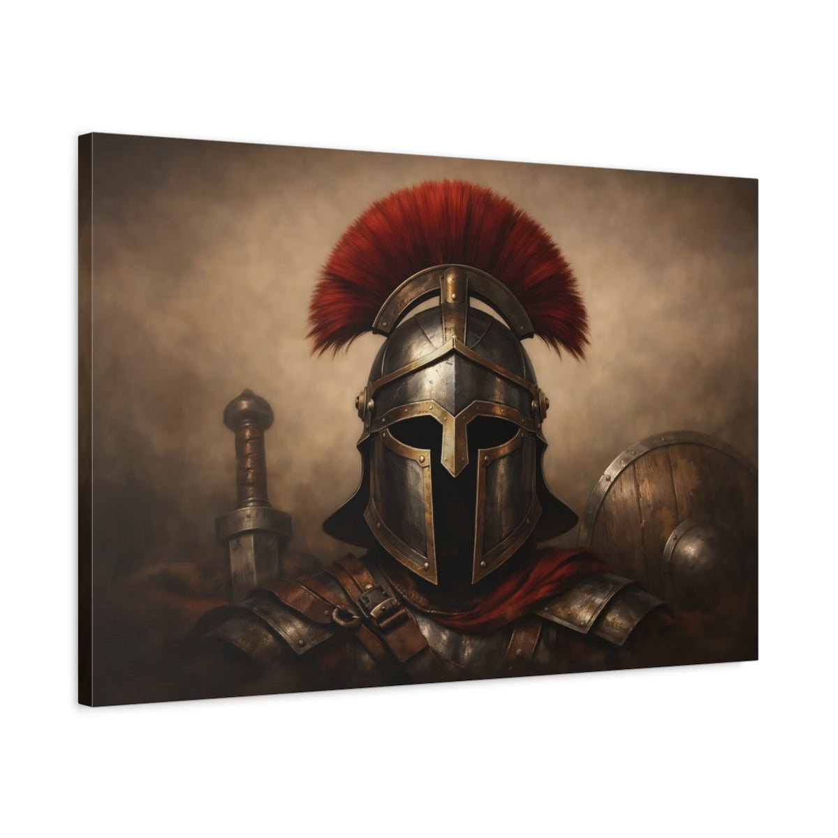 Vintage Warrior Helmet Bronze And Red - Canvas Wall Art Print - YesArtYes