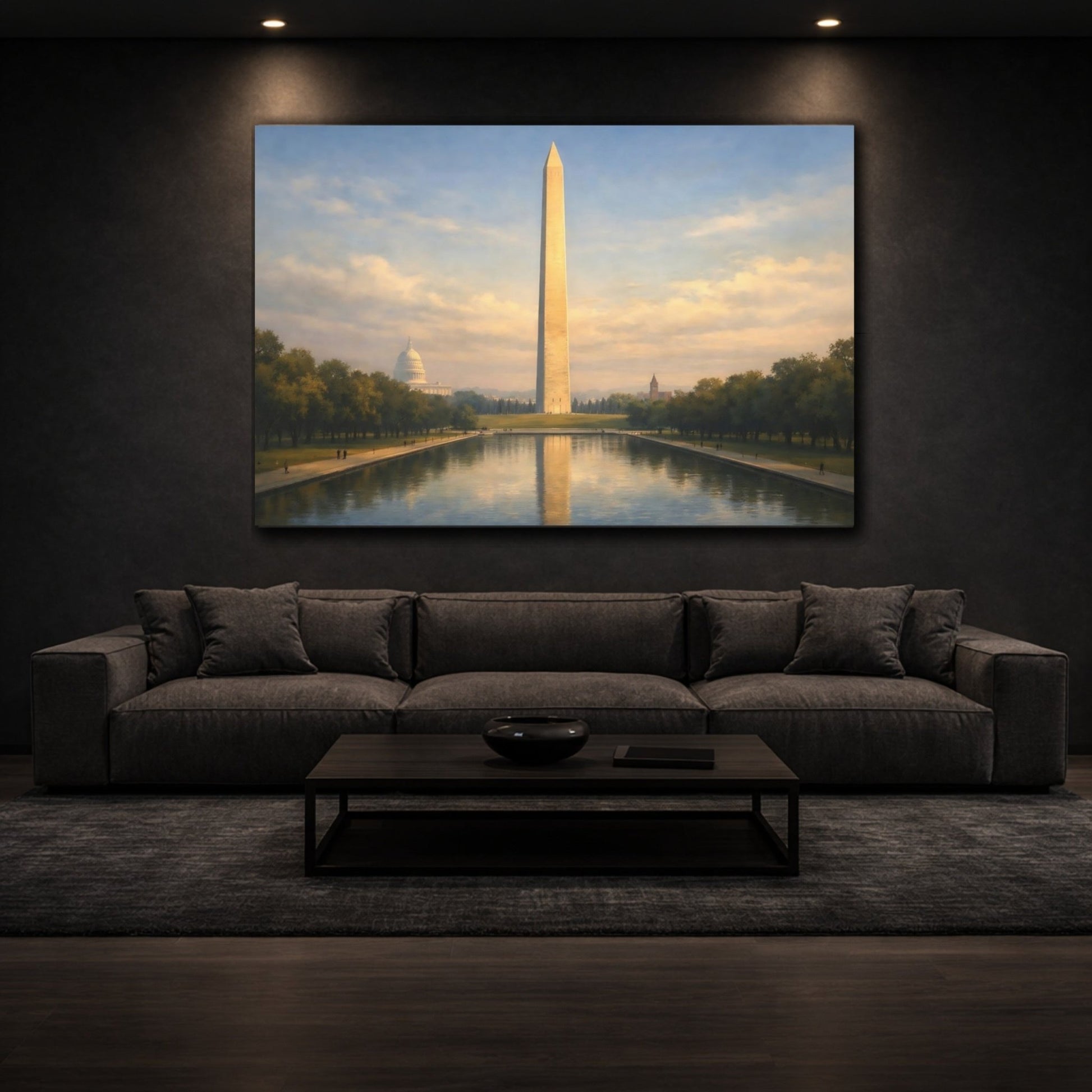 Vintage Washington Monument Cream And Blue Landscape - Canvas Wall Art Print - YesArtYes