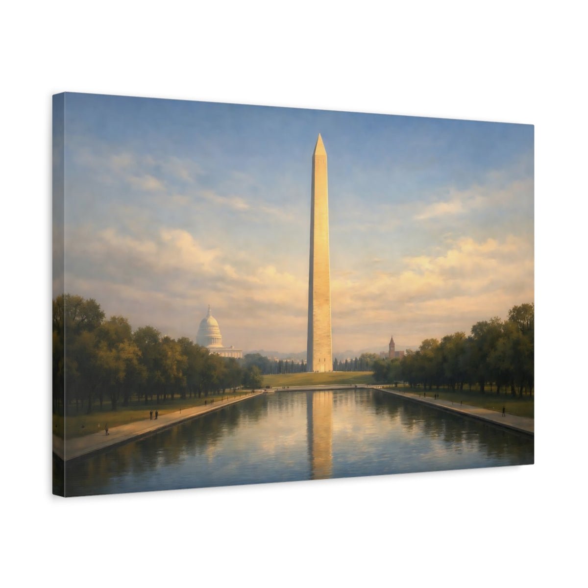 Vintage Washington Monument Cream And Blue Landscape - Canvas Wall Art Print - YesArtYes