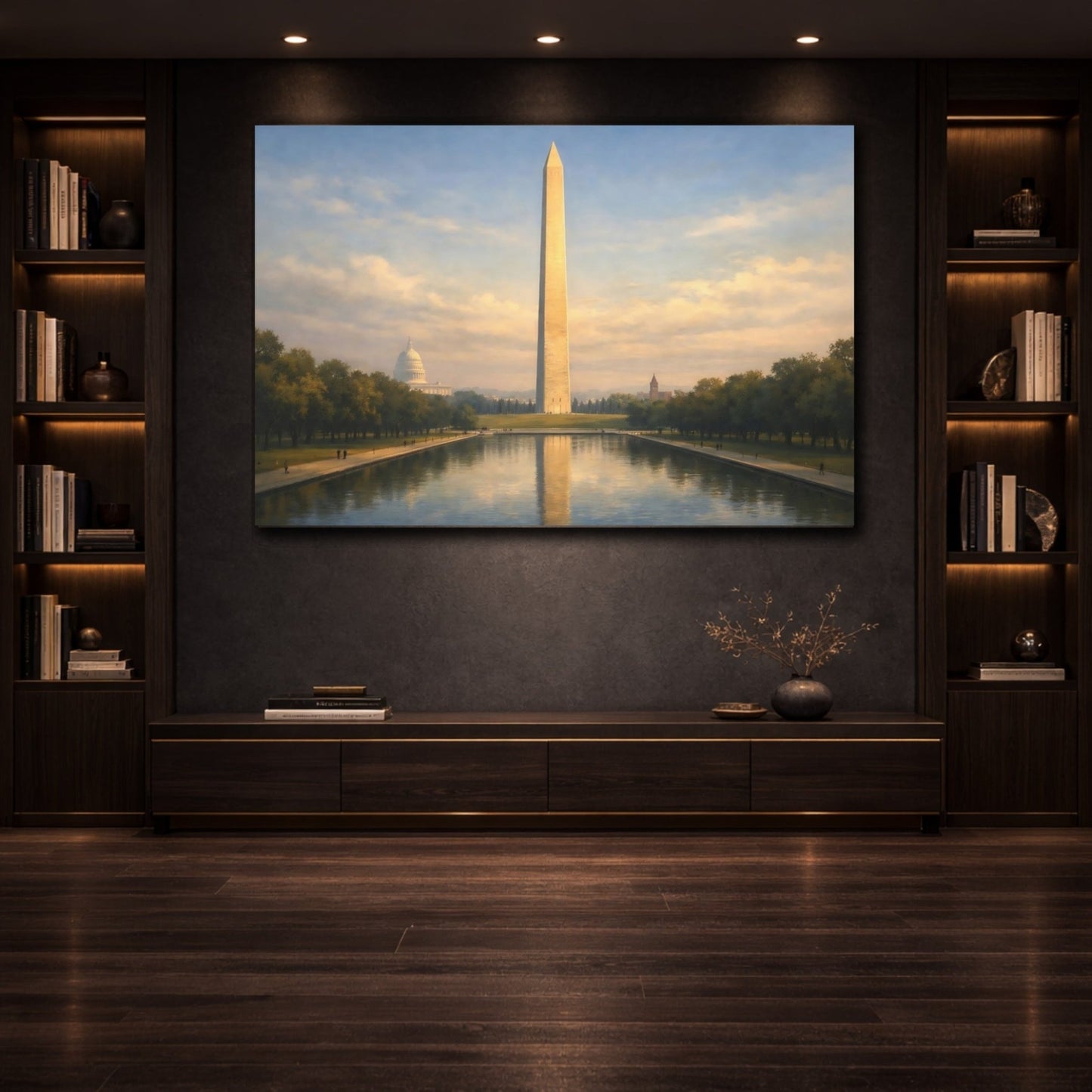 Vintage Washington Monument Cream And Blue Landscape - Canvas Wall Art Print - YesArtYes