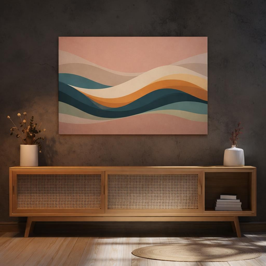 Vintage Wave Abstract shown as canvas wall art in a luxury executive office
