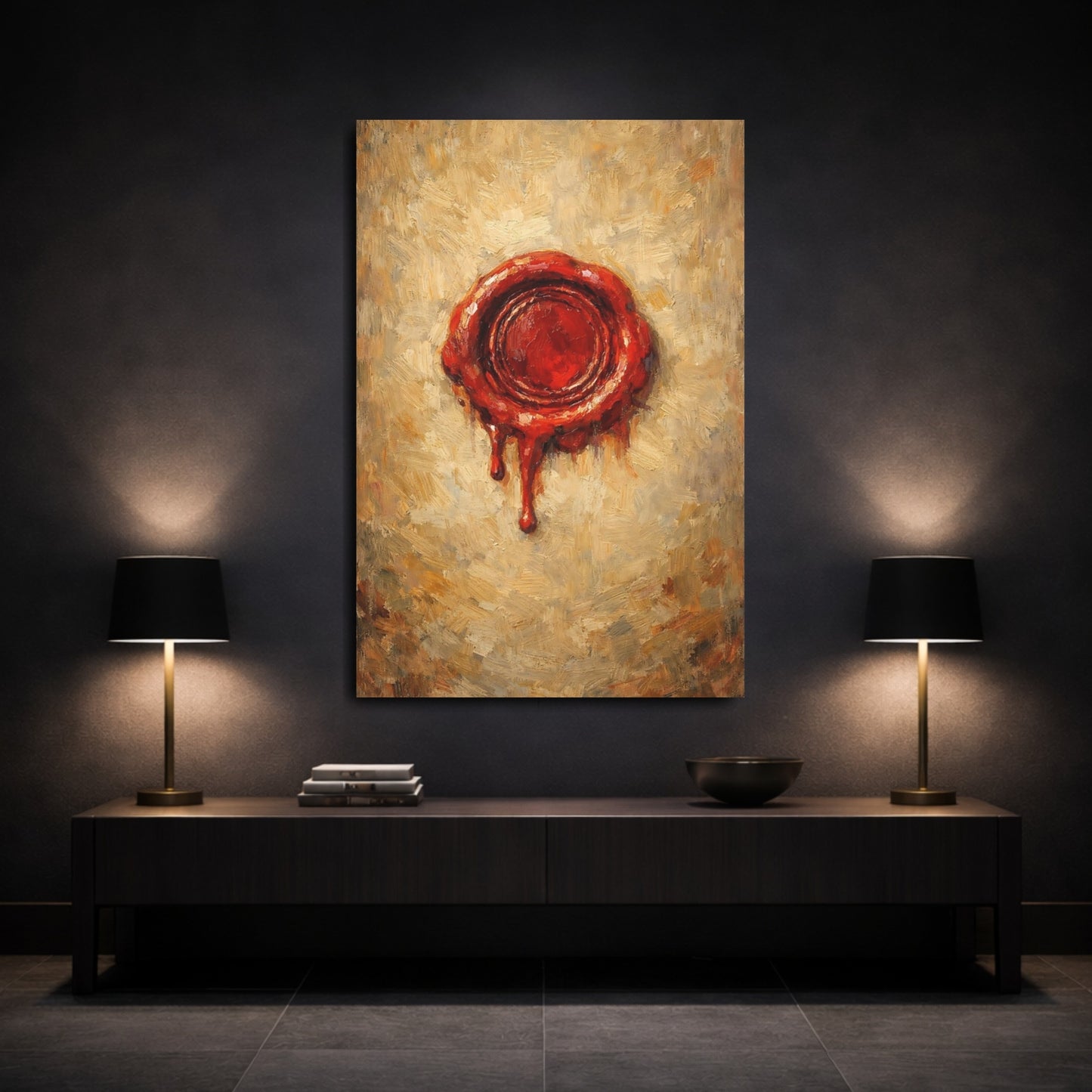 Mockup 2. Vintage Wax Seal Red Wax Seal shown as stretched canvas wall art