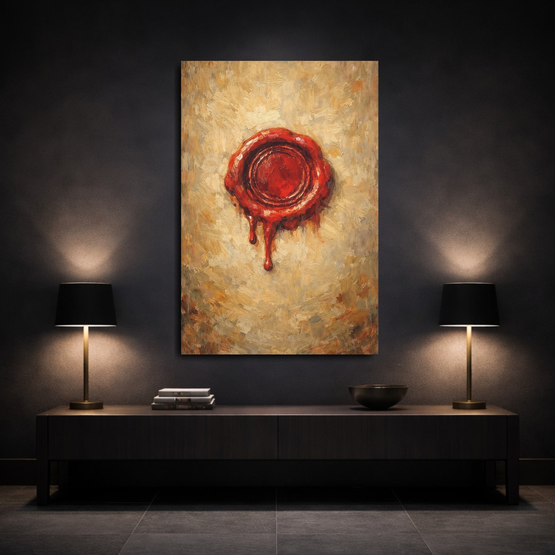 Mockup 2. Vintage Wax Seal Red Wax Seal shown as stretched canvas wall art