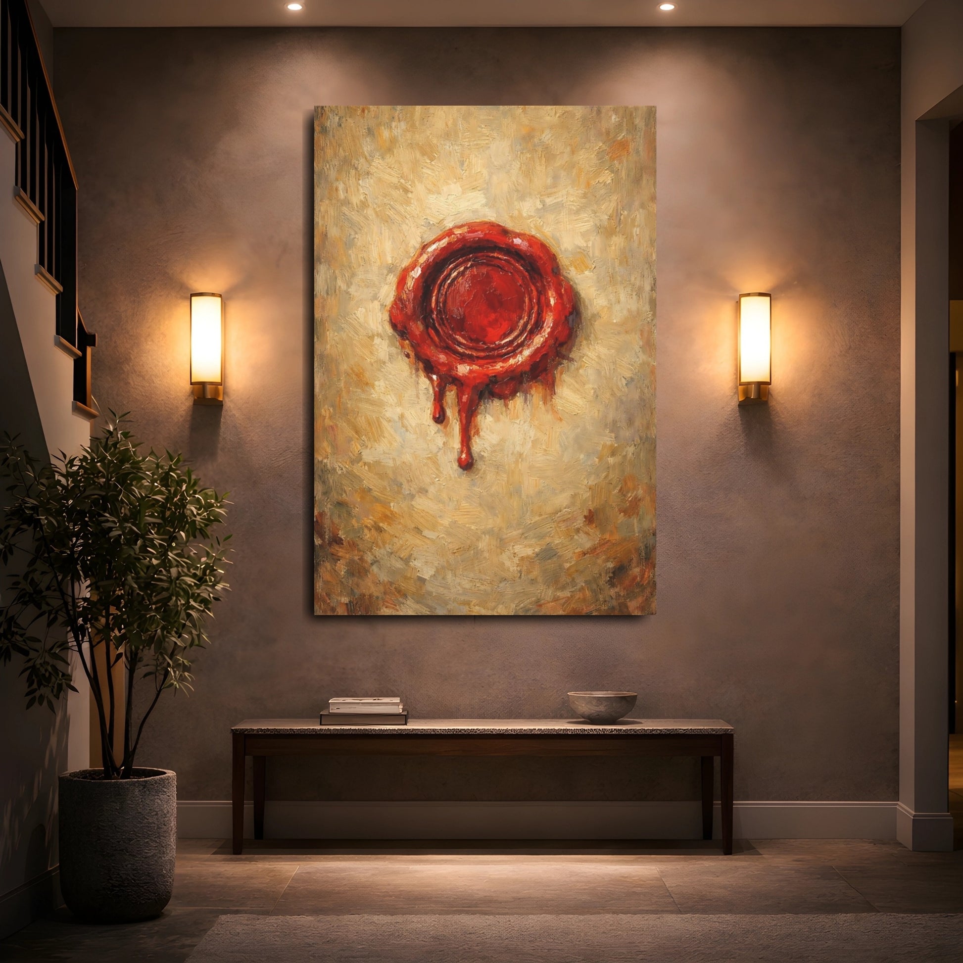 Mockup 4. Vintage Wax Seal Red Wax Seal shown as stretched canvas wall art