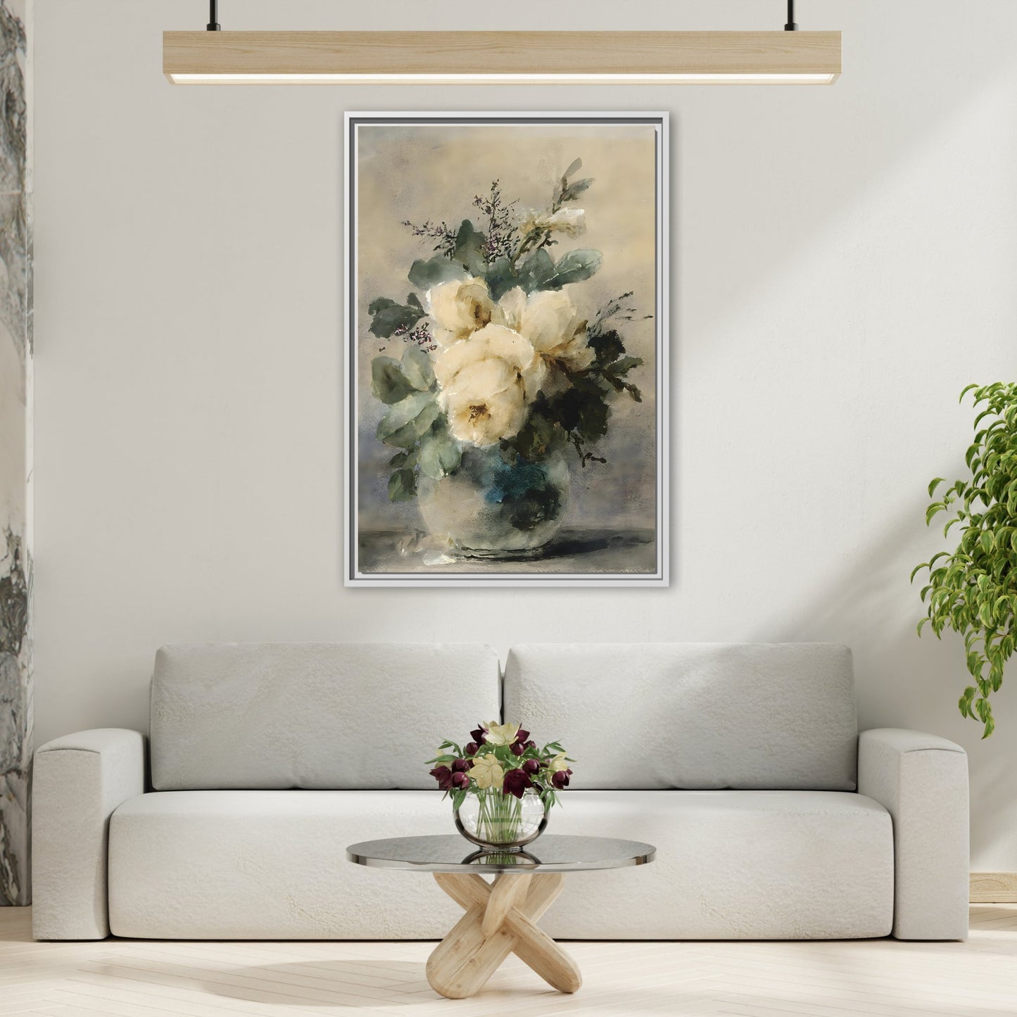 Vintage White Roses Canvas Wall Art Print - Peonies Vase Still Life - YesArtYes