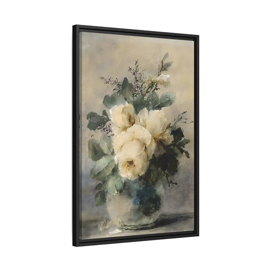 Vintage White Roses Canvas Wall Art Print - Still Life Peonies Vase - YesArtYes