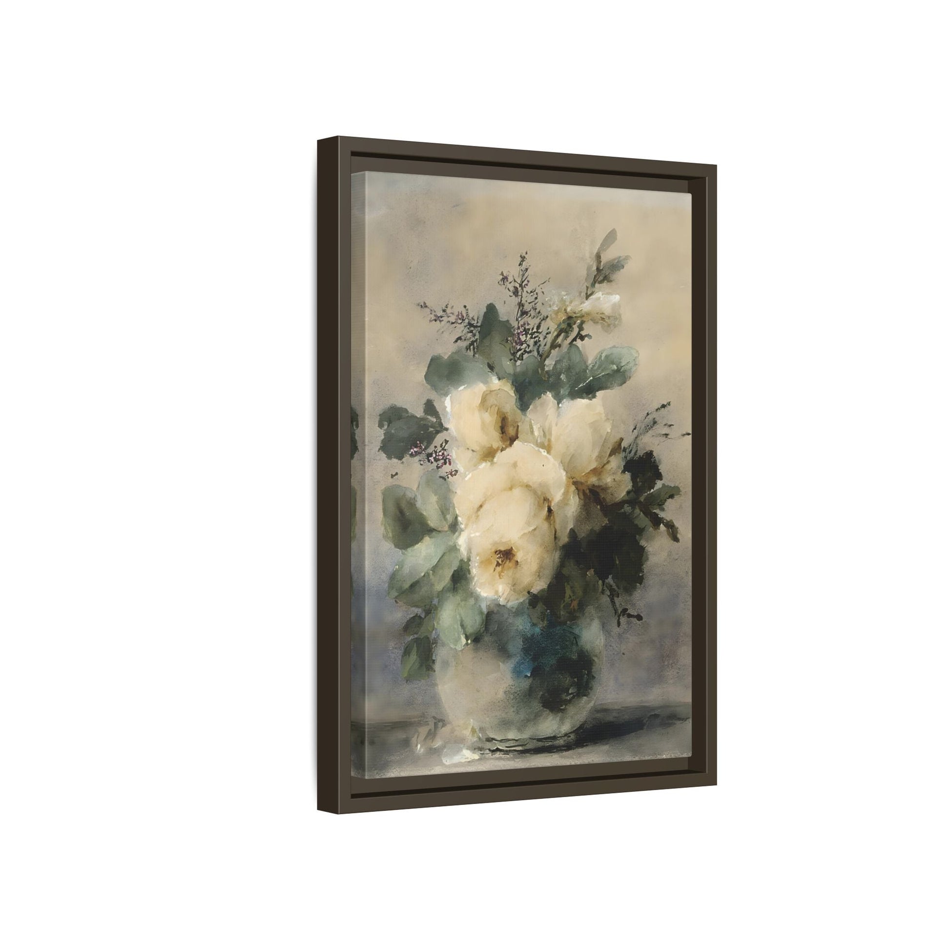 Vintage White Roses Canvas Wall Art Print - Still Life Peonies Vase - YesArtYes
