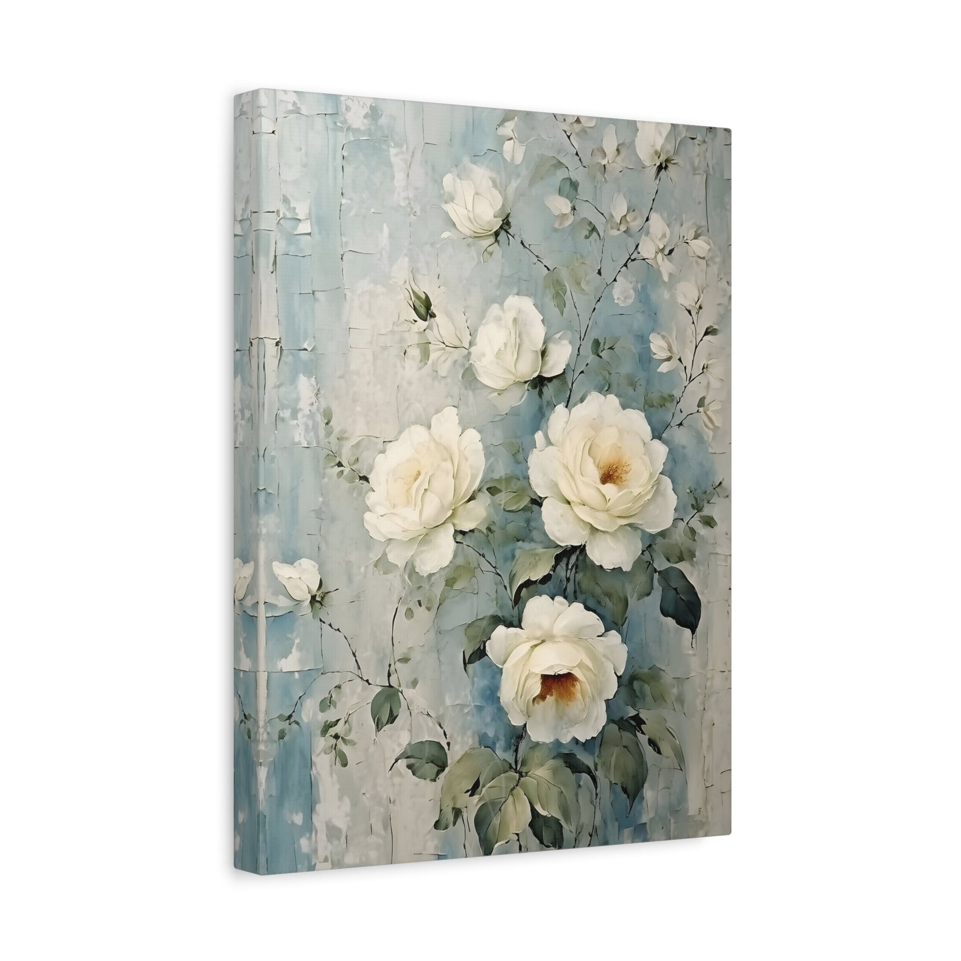Vintage White Roses Flowers Canvas Wall Art Print - YesArtYes