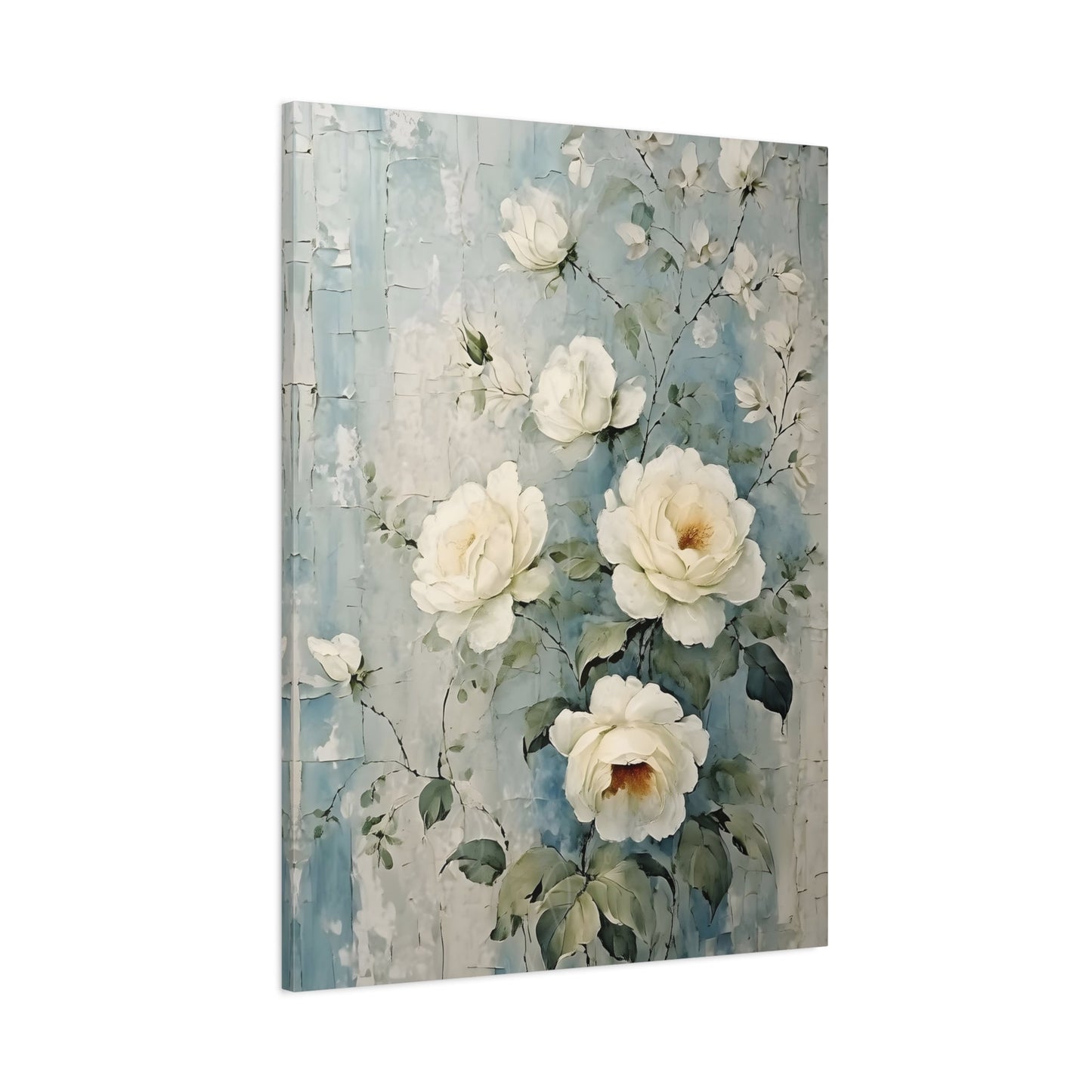 Vintage White Roses Flowers Canvas Wall Art Print - YesArtYes