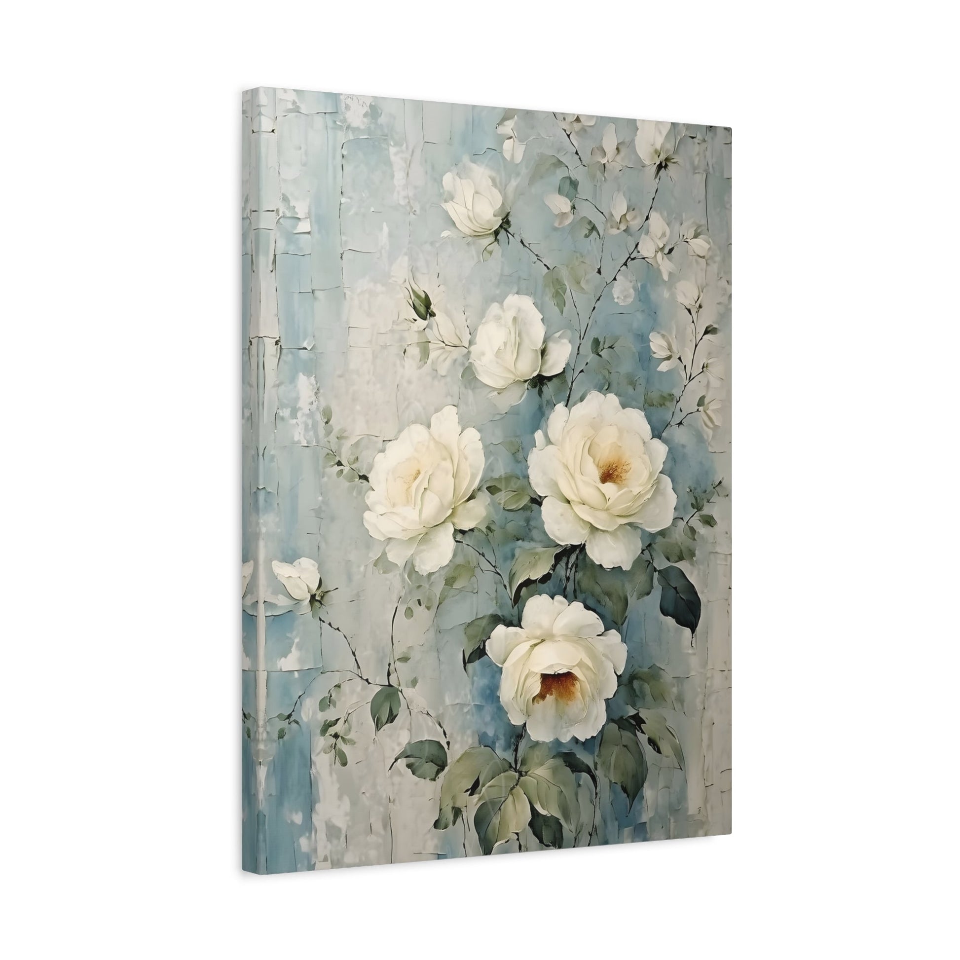 Vintage White Roses Flowers Canvas Wall Art Print - YesArtYes