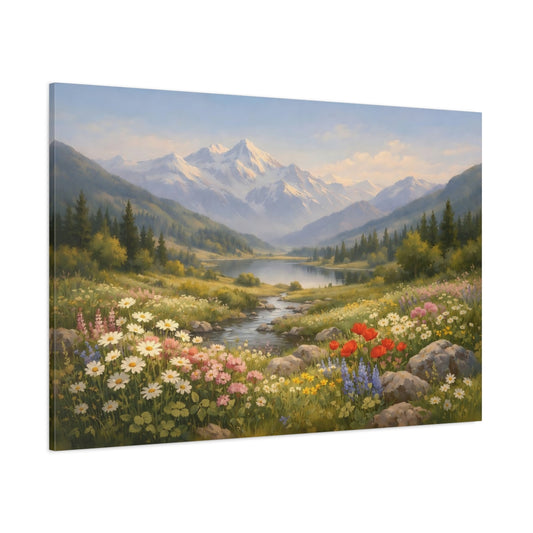 Vintage Wildflowers Valley shown as stretched canvas wall art