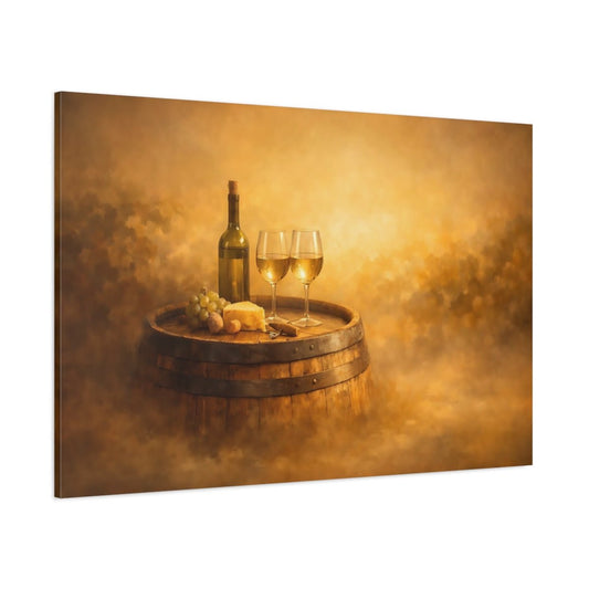 Vintage Wine And Cheese Golden Still Life - Canvas Wall Art Print - YesArtYes
