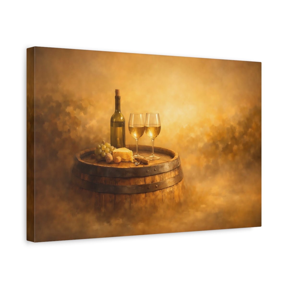 Vintage Wine And Cheese Golden Still Life - Canvas Wall Art Print - YesArtYes