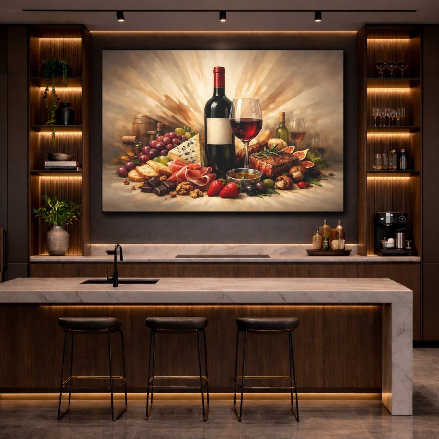 Vintage Wine And Food Gourmet Spread - Canvas Wall Art Print - YesArtYes