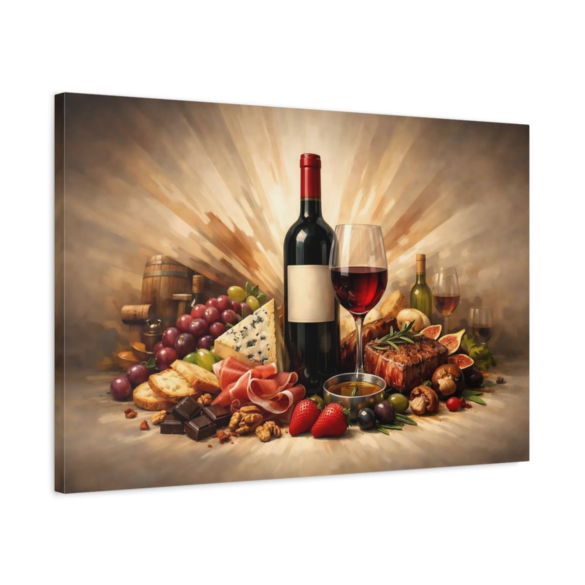 Vintage Wine And Food Gourmet Spread - Canvas Wall Art Print - YesArtYes