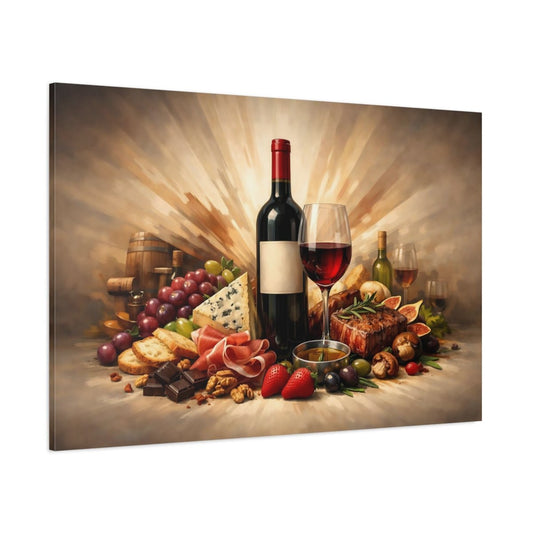 Vintage Wine And Food Gourmet Spread - Canvas Wall Art Print - YesArtYes