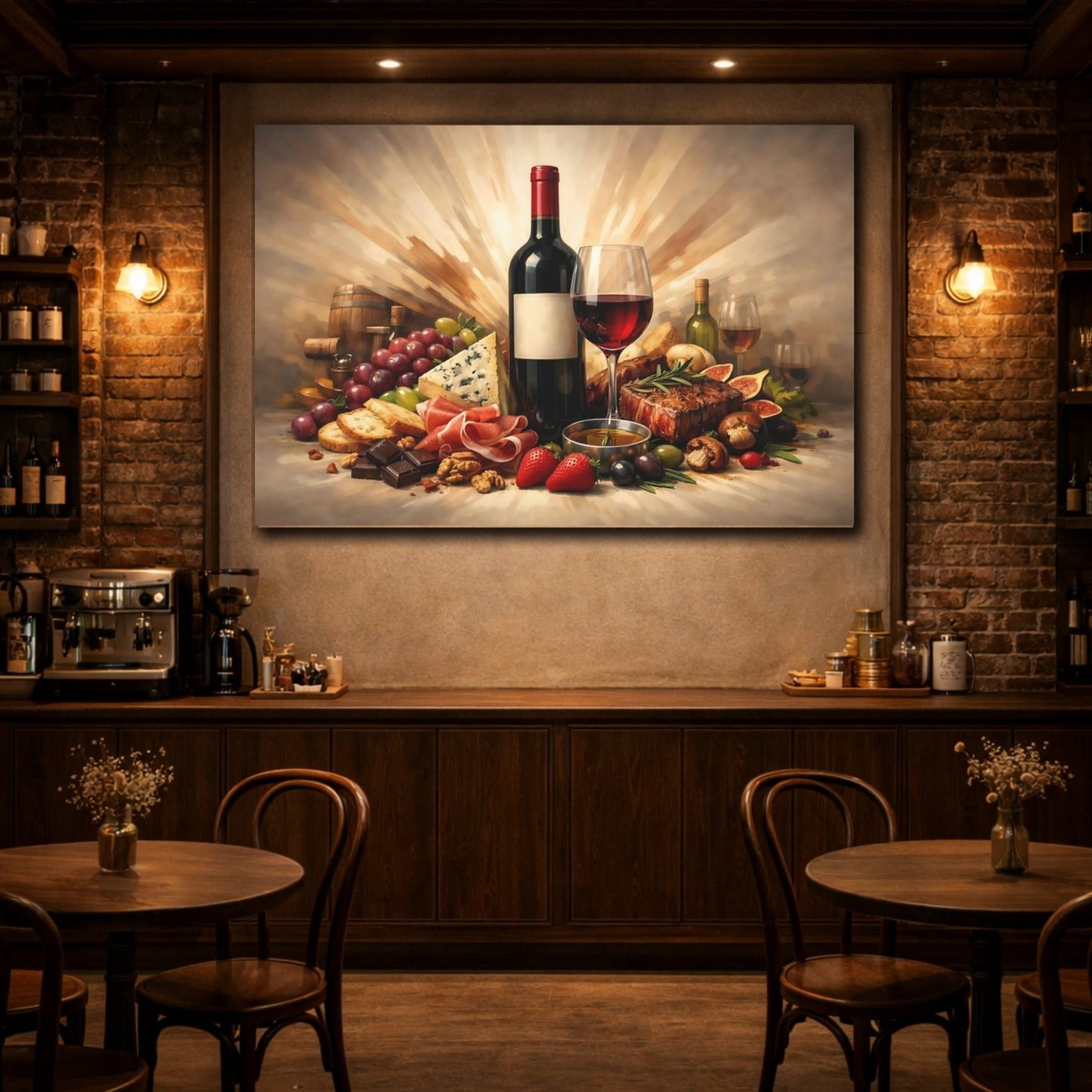 Vintage Wine And Food Gourmet Spread - Canvas Wall Art Print - YesArtYes