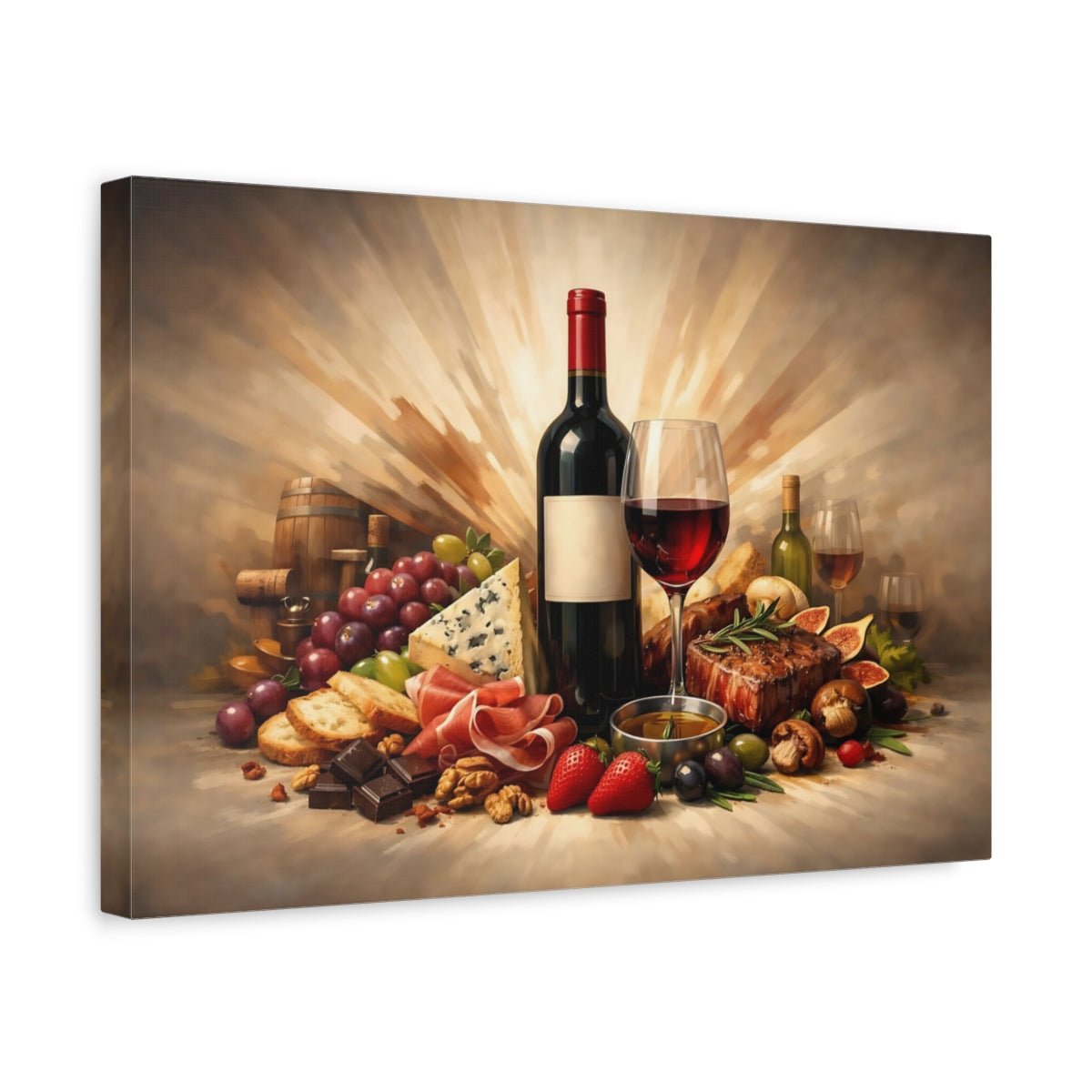 Vintage Wine And Food Gourmet Spread - Canvas Wall Art Print - YesArtYes