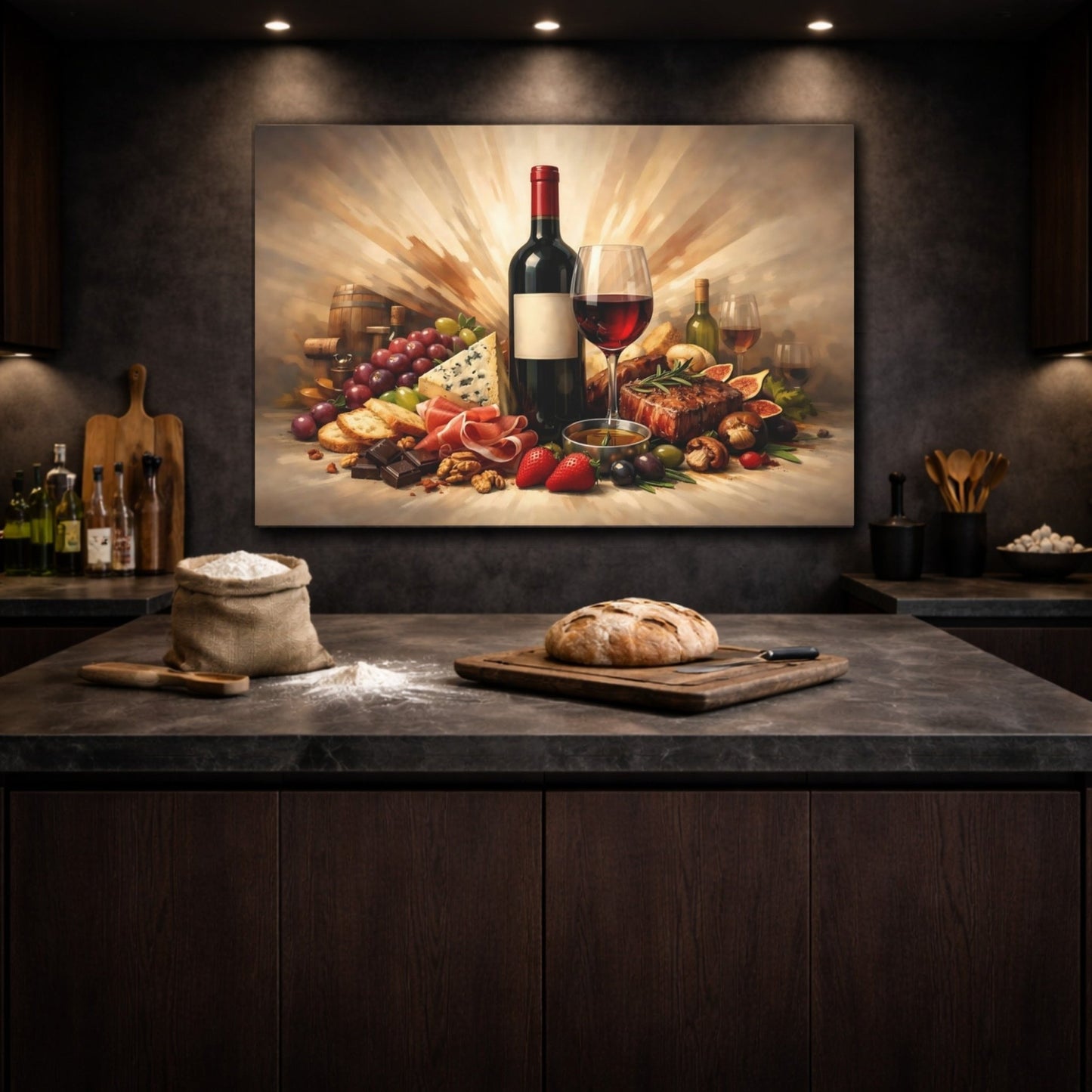 Vintage Wine And Food Gourmet Spread - Canvas Wall Art Print - YesArtYes