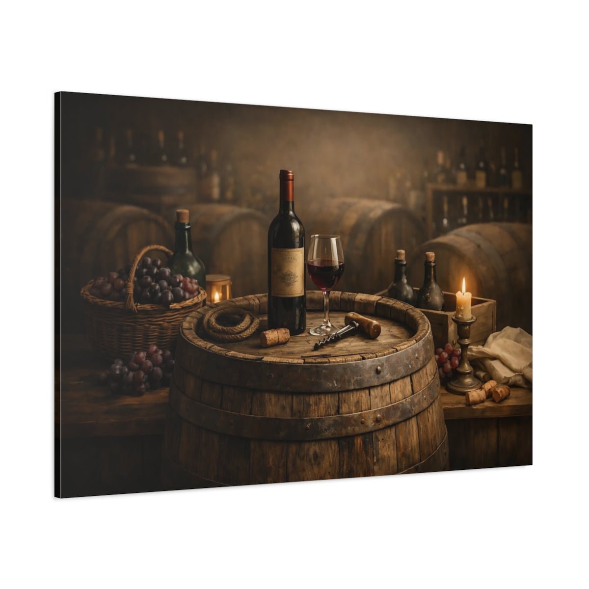 Vintage Wine Barrel Rustic Cellar - Canvas Wall Art Print - YesArtYes