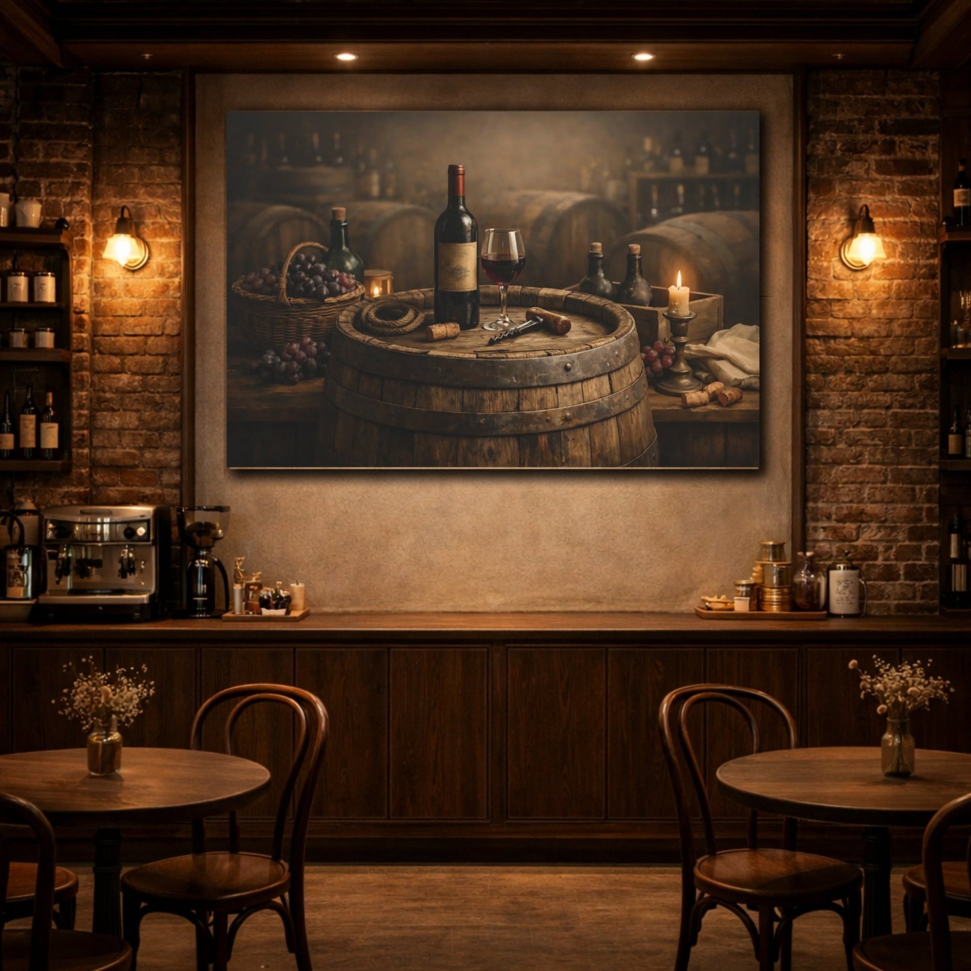 Vintage Wine Barrel Rustic Cellar - Canvas Wall Art Print - YesArtYes