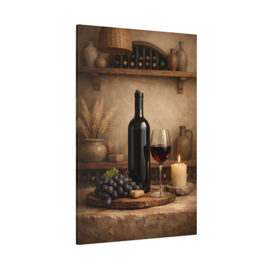 Vintage Wine Bottle And Glass Rustic Wine Brown shown as stretched canvas wall art