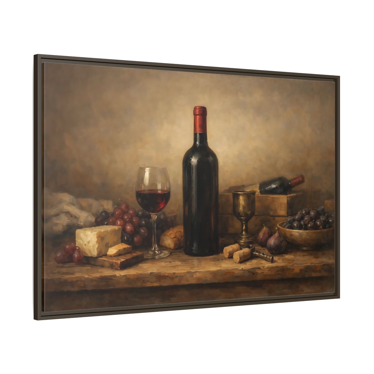 Main Mockup. Vintage Wine Bottle Brown And Red shown as stretched canvas wall art