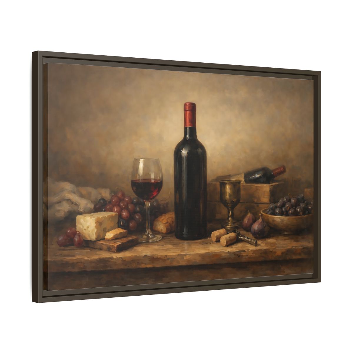 Side Mockup 11. Vintage Wine Bottle Brown And Red shown as stretched canvas wall art