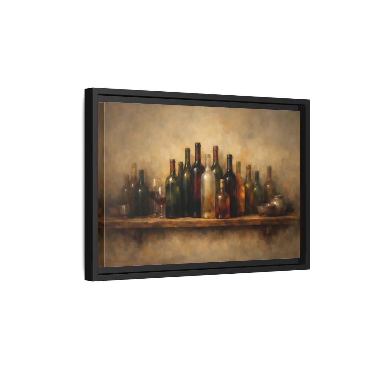 Side Mockup 6. Vintage Wine Bottles Rustic Bottles shown as stretched canvas wall art