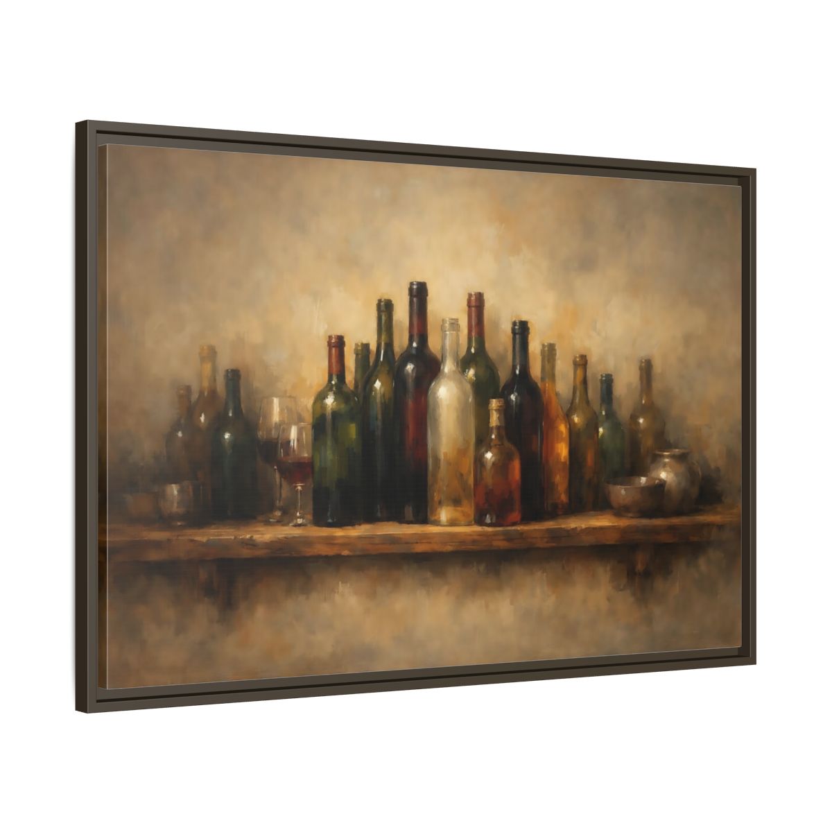 Side Mockup 9. Vintage Wine Bottles Rustic Bottles shown as stretched canvas wall art