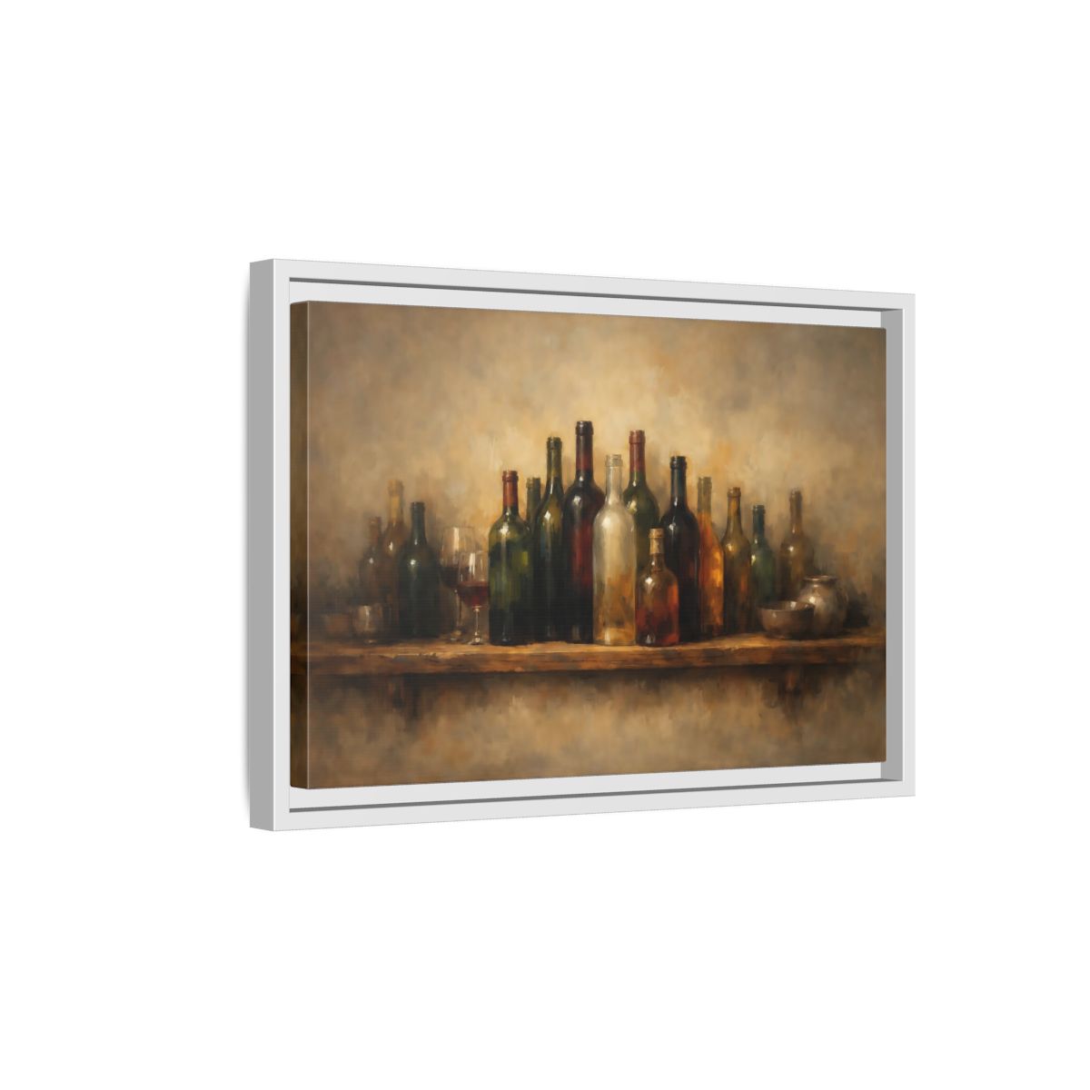 Side Mockup 4. Vintage Wine Bottles Rustic Bottles shown as stretched canvas wall art