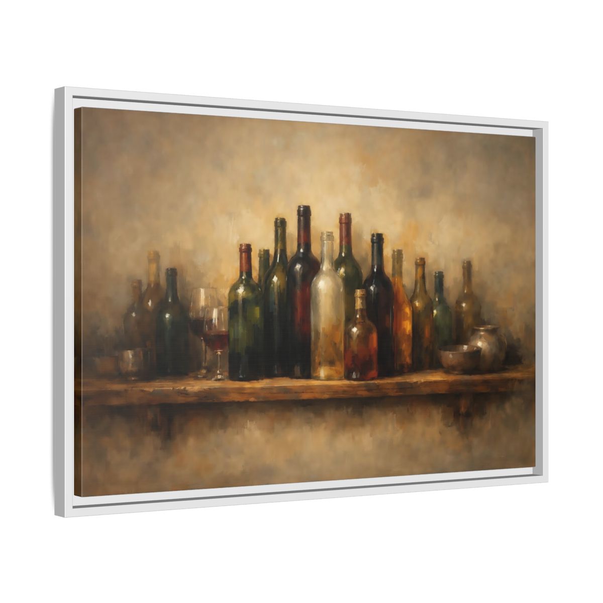 Side Mockup 10. Vintage Wine Bottles Rustic Bottles shown as stretched canvas wall art