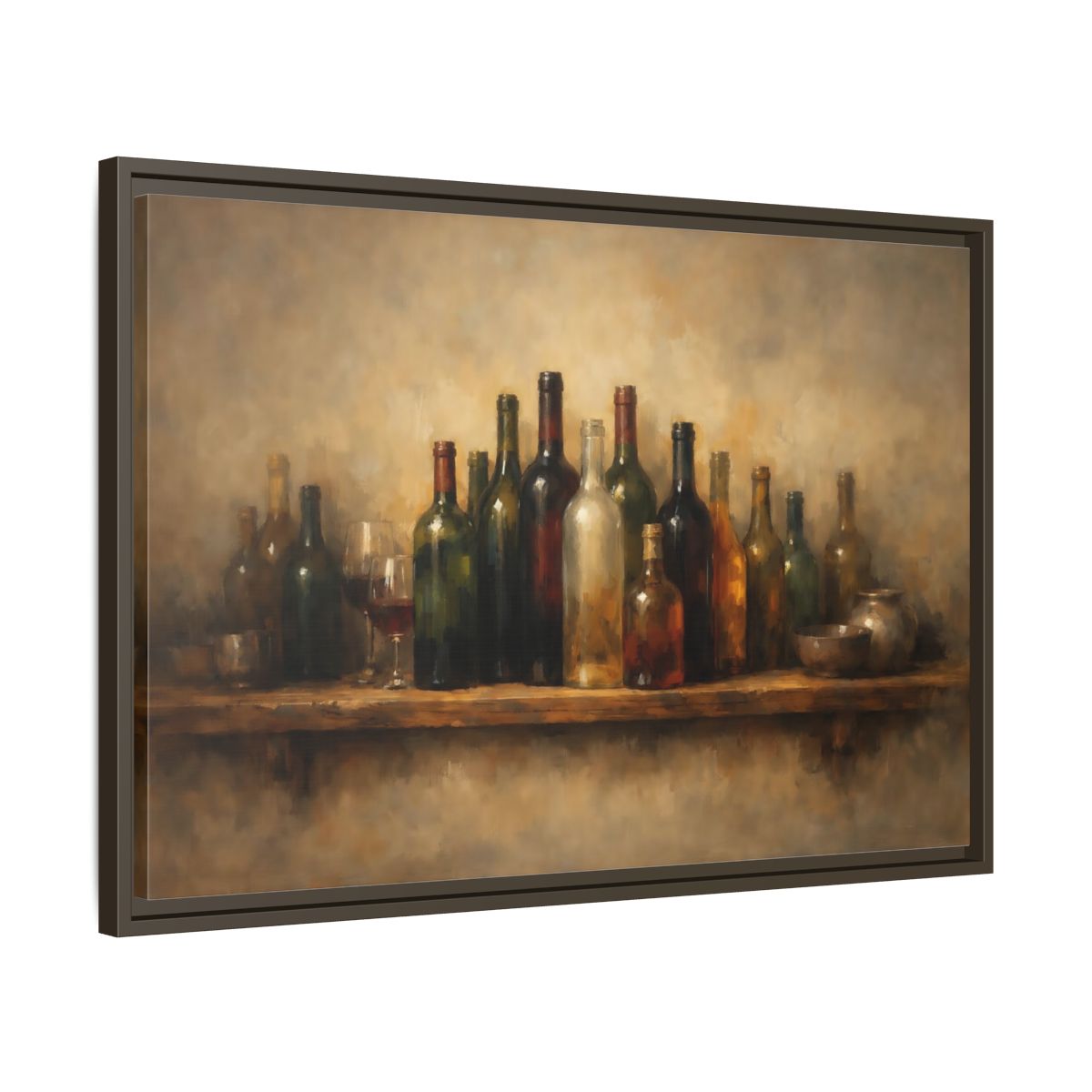 Side Mockup 11. Vintage Wine Bottles Rustic Bottles shown as stretched canvas wall art